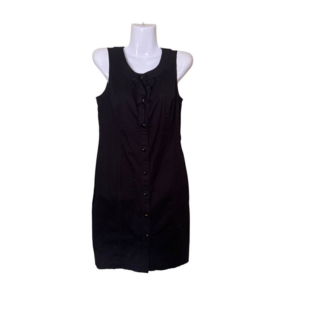 Talbots Womens Black Sleeveless Button-Front Dress With Ruffle Detail Size 4 LBD